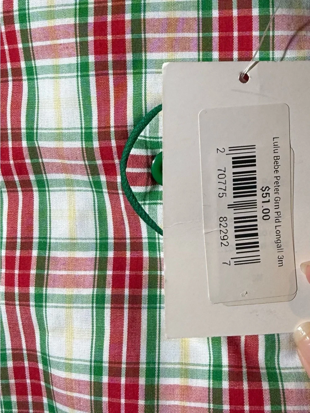 Children's Plaid One-Piece Romper in Red, Green & White